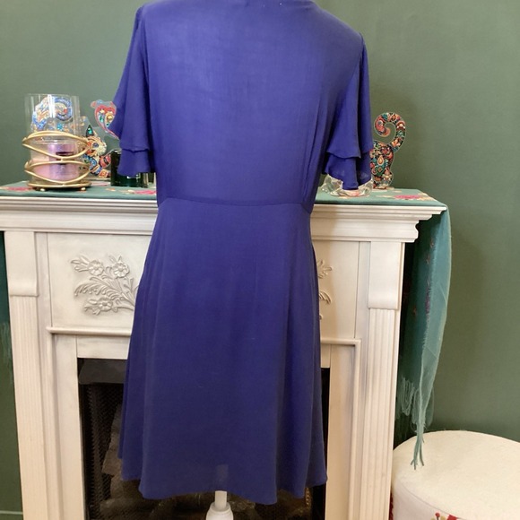 Chelsea & Violet Navy Blue Embroidered Button Up Dress With Ruffle Sleeves - Picture 2 of 4